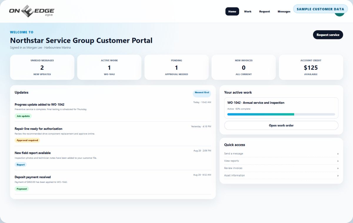 On Edge Ops customer portal using fictional sample data